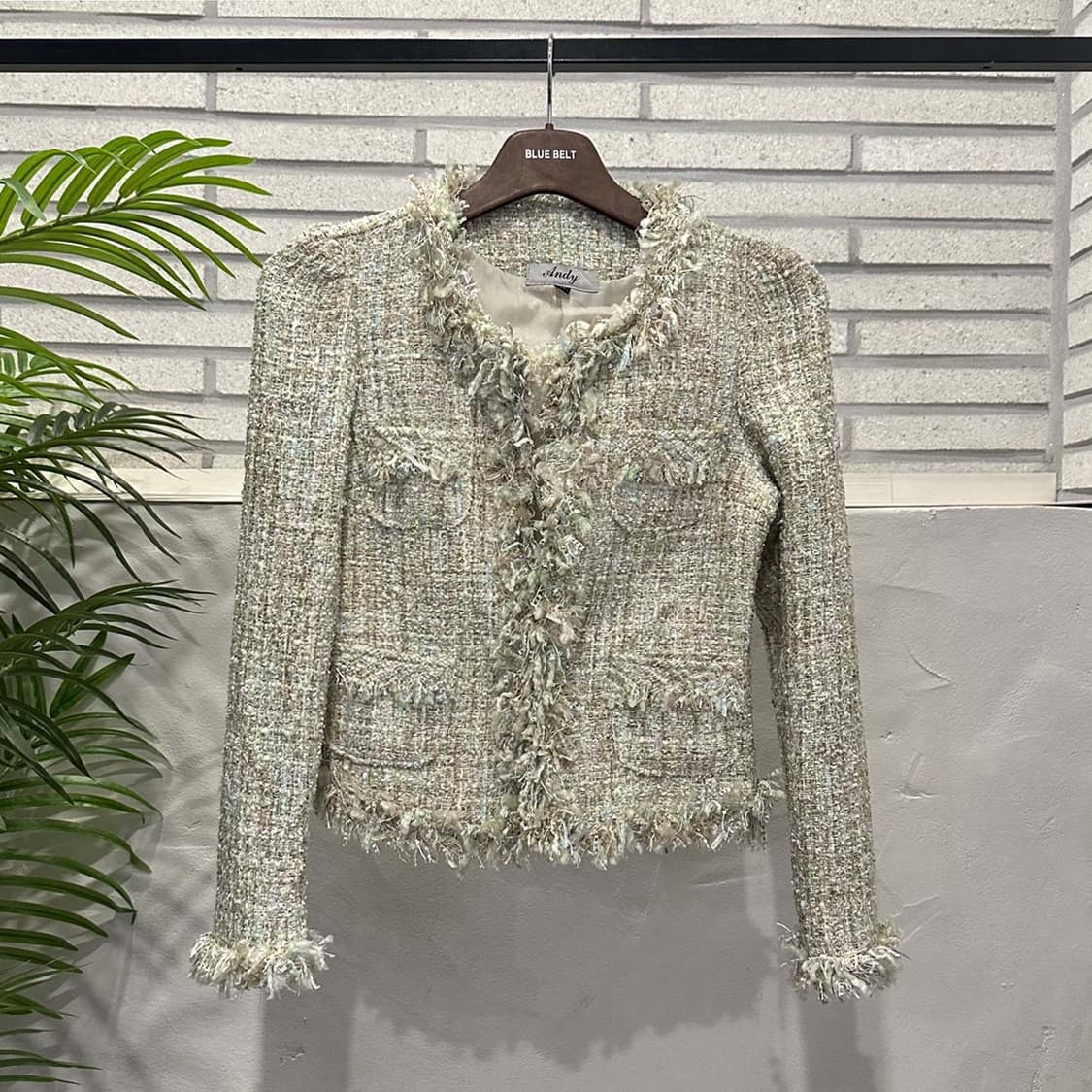 JPN VINTAGE 트위드 자켓 라운드넥 프린지 디테일 아이보리 상품이미지2