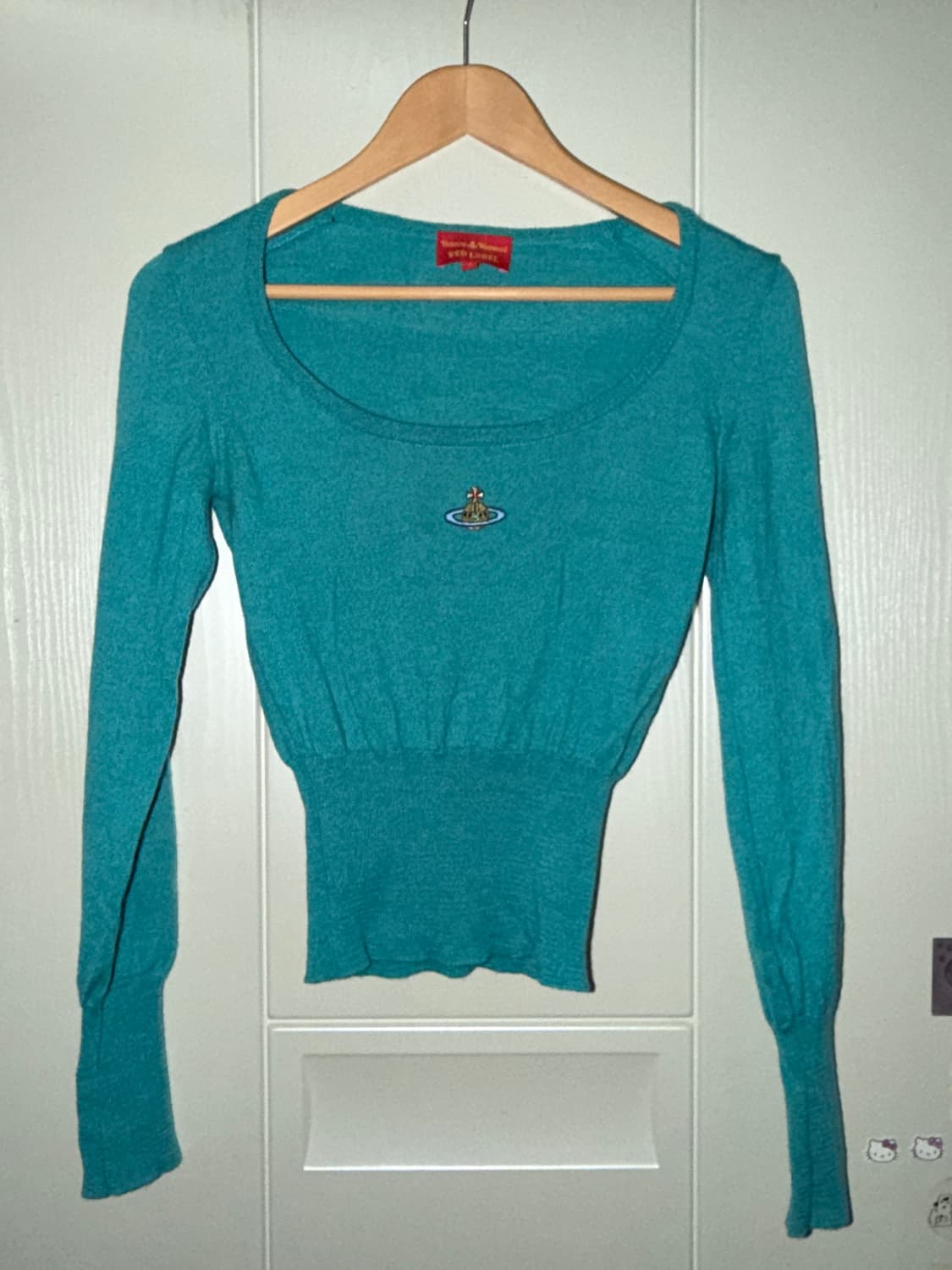 비비안웨스트우드 레드라벨 니트 스웨터세미크롭라운드유넥퍼프빈티지그린에메랄드 상품이미지1