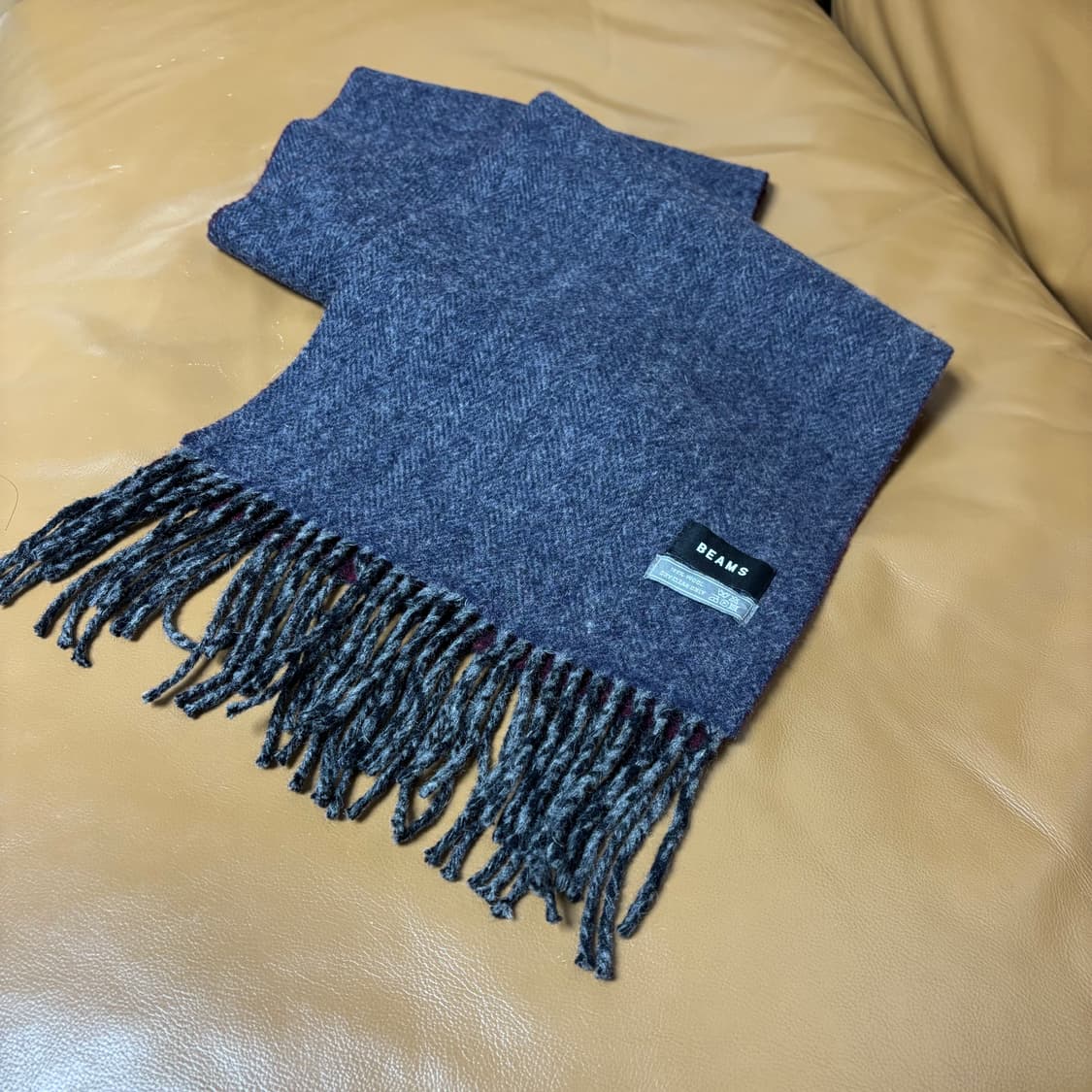 Beams 빔즈 하운드투스 그레이 머플러 목도리 Gray/Burgundy 상품이미지5