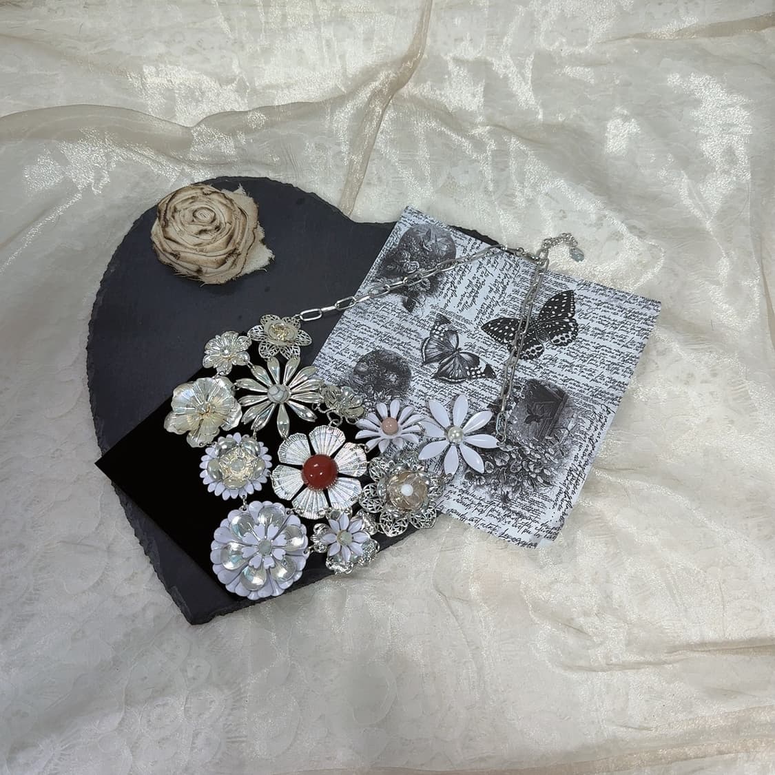 빈티지 ICNG 플라워 백송석 오리엔탈 목걸이 상품이미지2