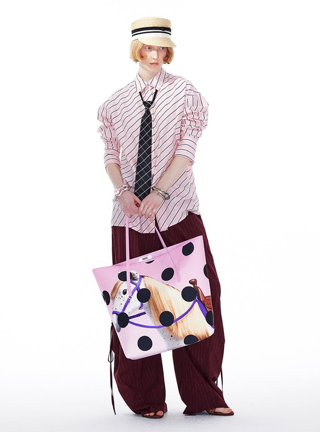 YOSHUYUKI Pink Polka Dot Pony Tote Bag 상품이미지4