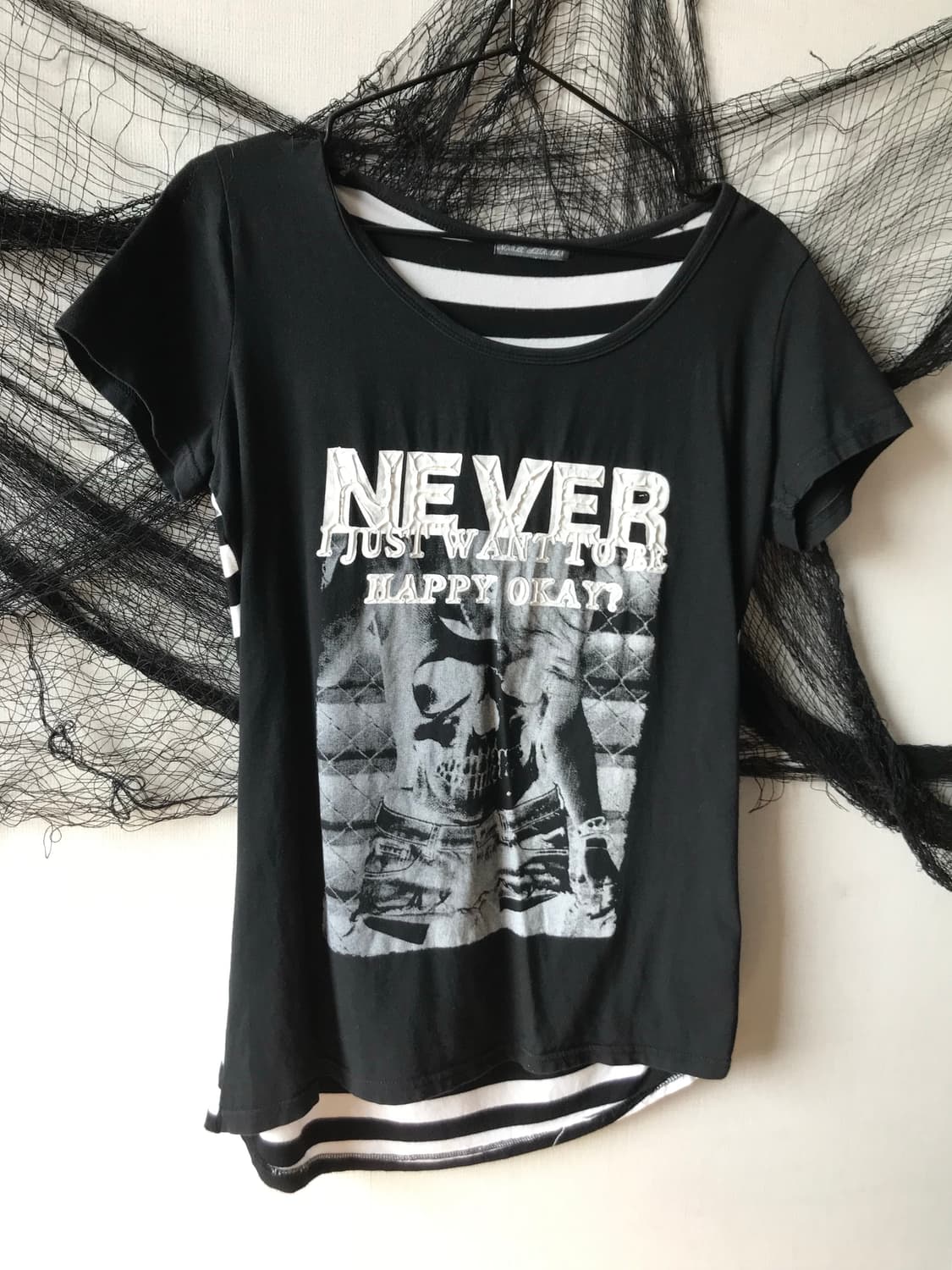 Punk mood stripe printing halfsleeve   상품이미지2