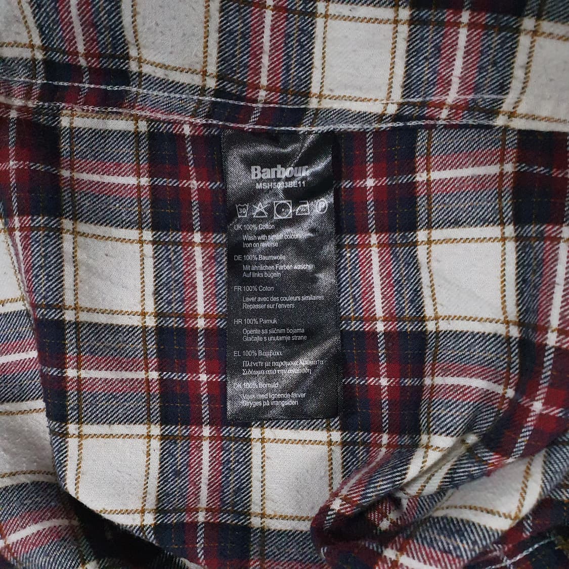 M (95) 바버 알더튼 플란넬 버튼다운 다체크 셔츠 에크루 테일러드핏 상품이미지7