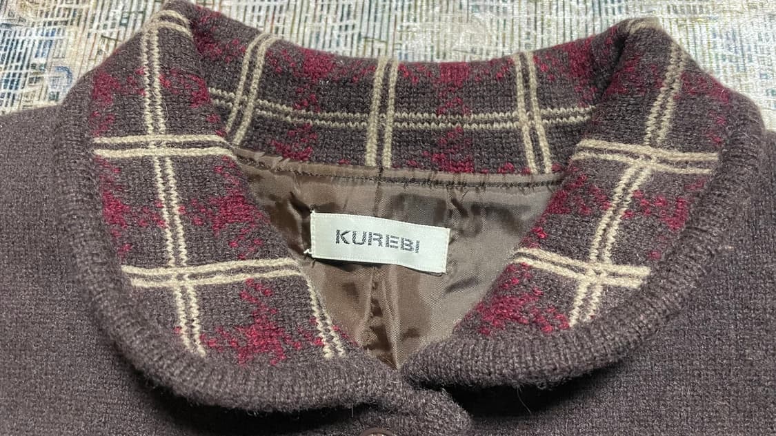 JPN 00s 일본 빈티지 y2k 모리걸 체크카라포켓 브라운 울 자켓 L 상품이미지7