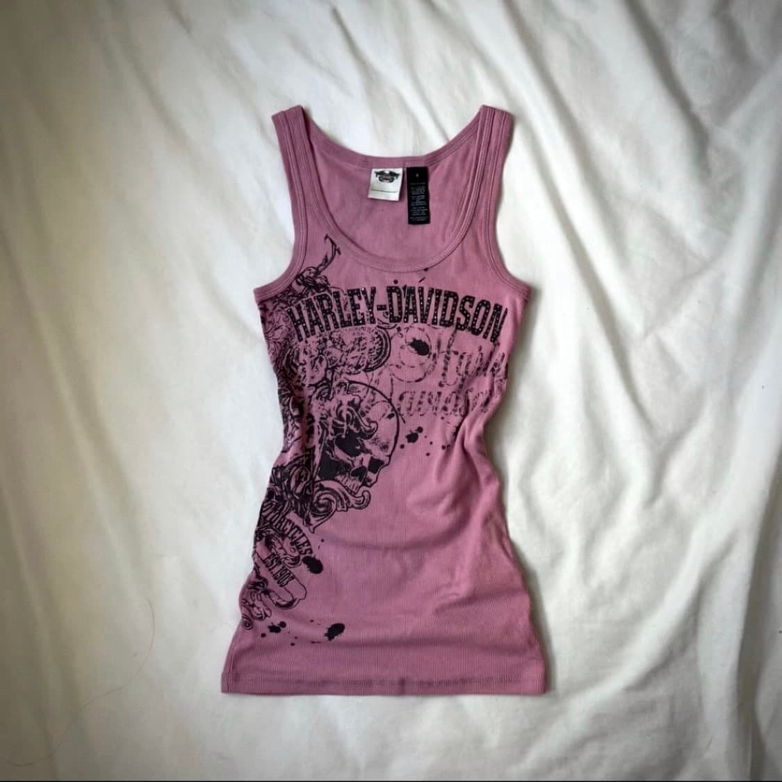 할리데이비슨 타투 잉크 더스티핑크 스컬 큐빅 슬리브리스 나시 y2k 펑크 상품이미지1