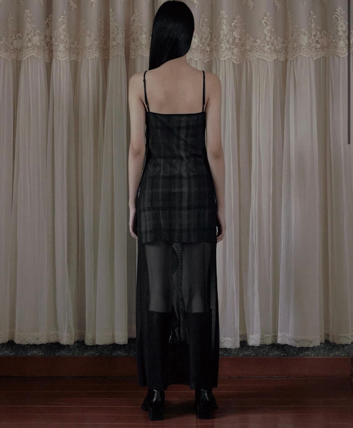 보헤미안서울SEETHROUGH CHECK RUFFLE MAXI DRESS 상품이미지2