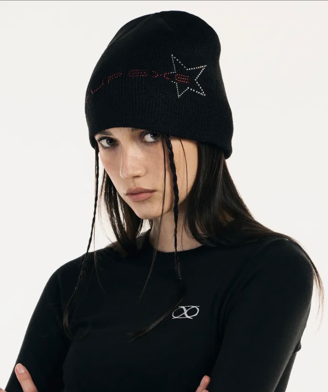 Star red lettering hotfix Beanie [Black] 상품이미지1