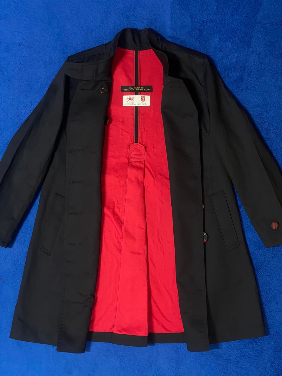 Hazzys 헤지스 람단 투하미 콜라보 체크 버튼 블랙 트렌치 코트 상품이미지3