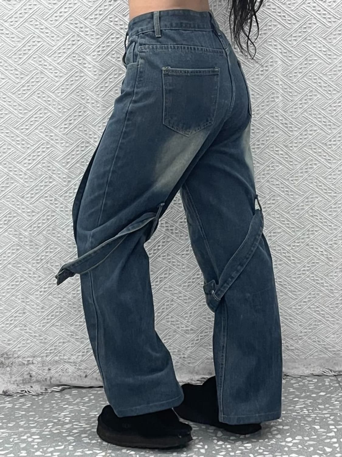 빈티지 스트릿 힙합 스트랩 워싱 데님 청바지 L C09406 상품이미지2