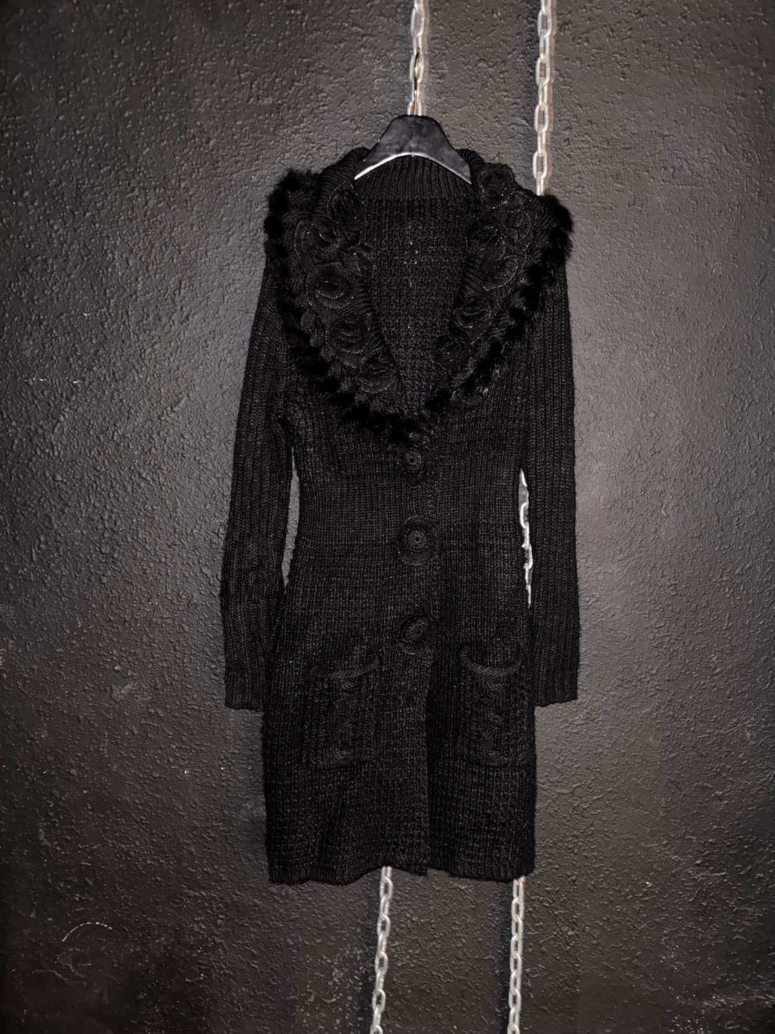 래빗 퍼 트림 프릴 롱가디건 상품이미지5