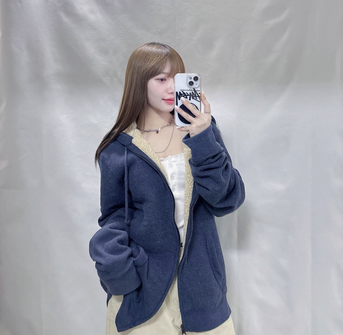 아베크롬비 오버핏 양털 자수로고 니트 후드집업  상품이미지1