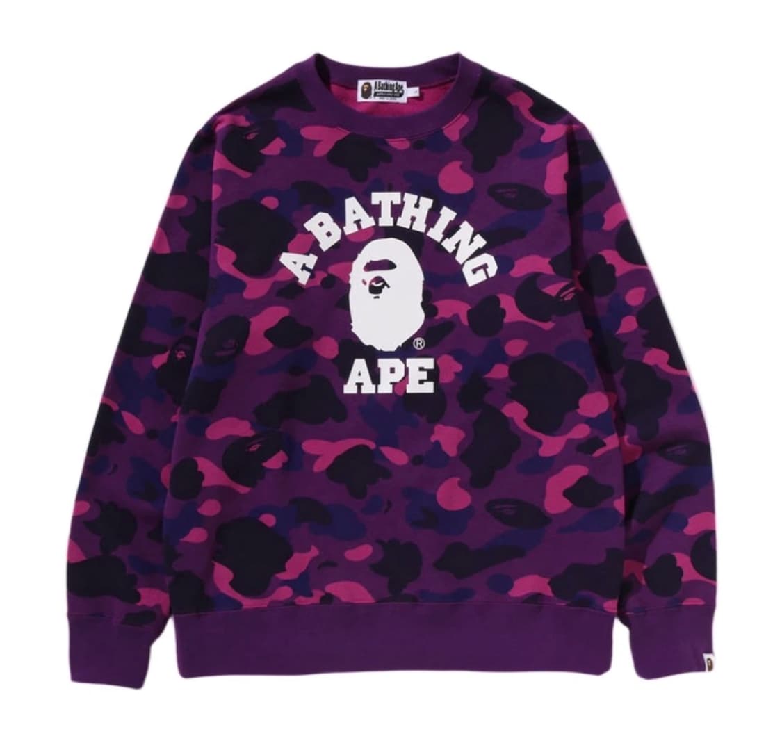 26신상)베이프 26ss 카모 컬리지 맨투맨 퍼플 m bape 상품이미지1