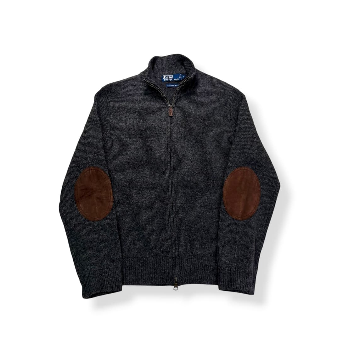 100 폴로랄프로렌 램스울 엘보 패치 챠콜 니트 집업 상품이미지1