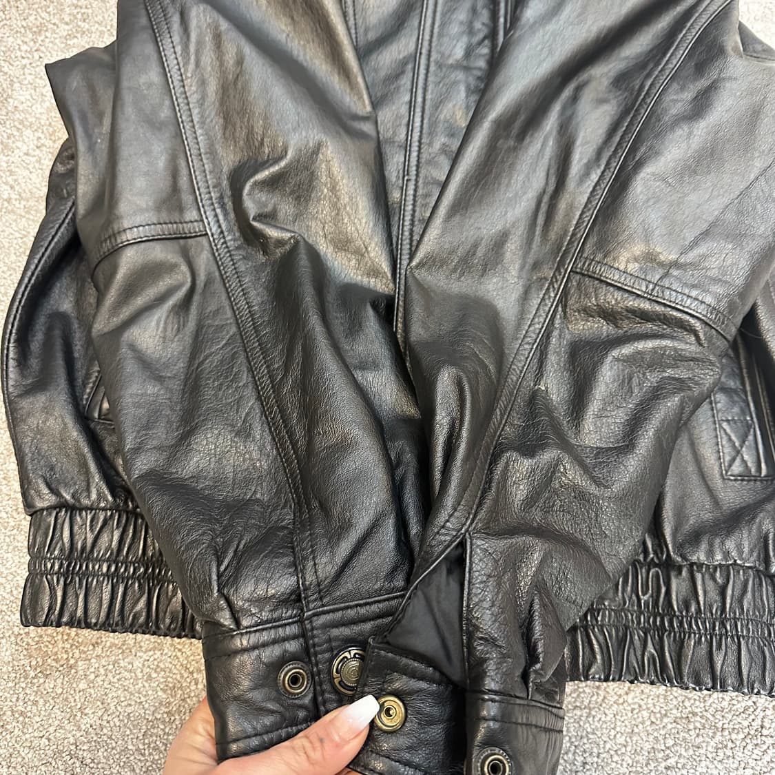 빈티지 블랙 소가죽 퍼 카라 봄버 자켓L 상품이미지7
