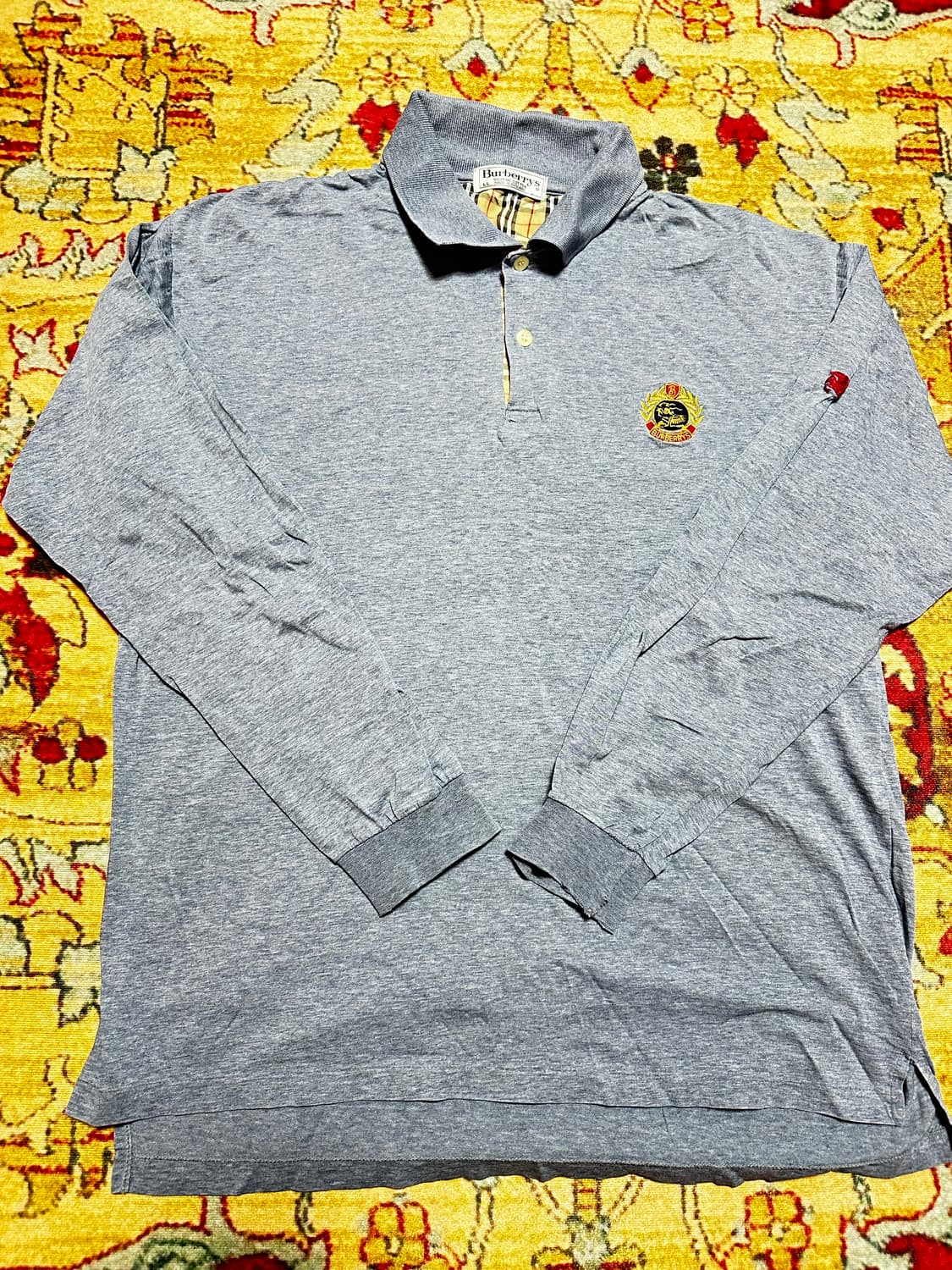 버버리 그레이 긴팔 폴로 티셔츠 LL 상품이미지1