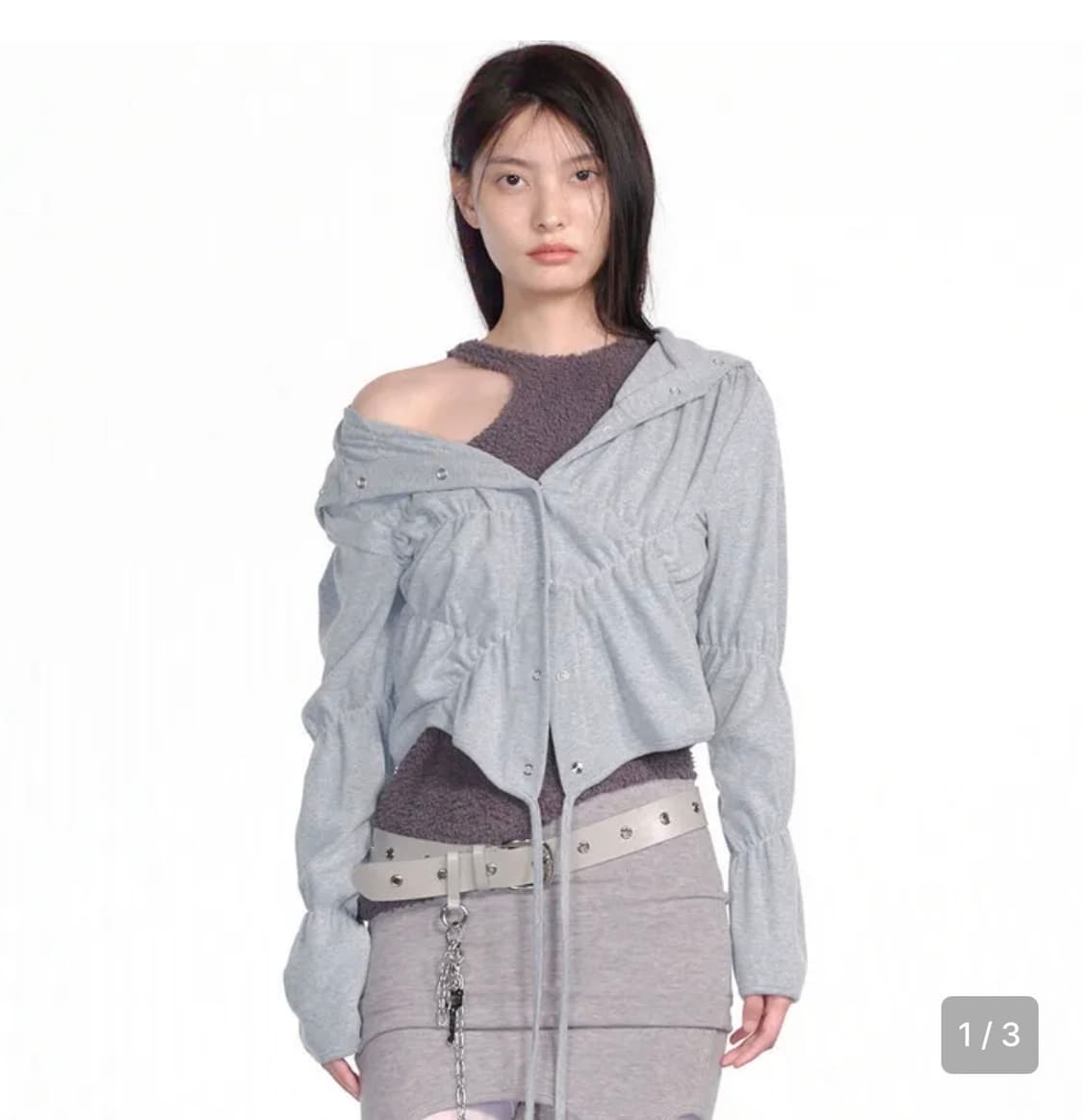 세릭 셔링 랩 후드 가디건 그레이 상품이미지1