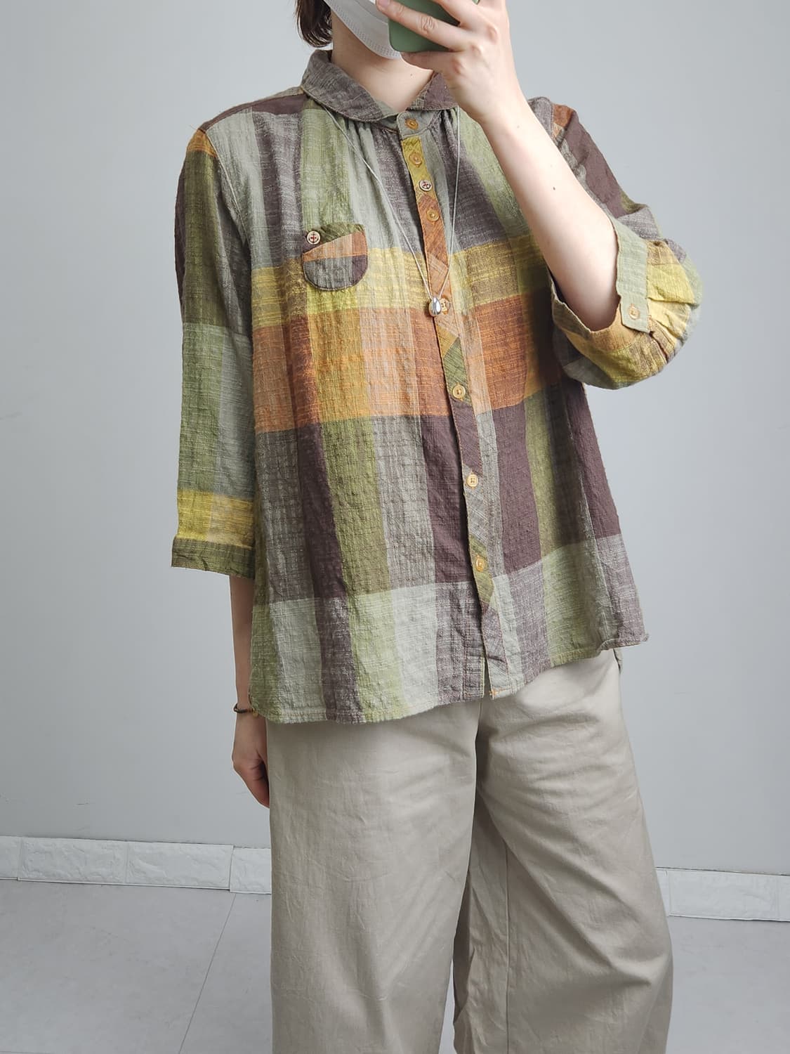 내추럴 체크 블라우스 상품이미지2