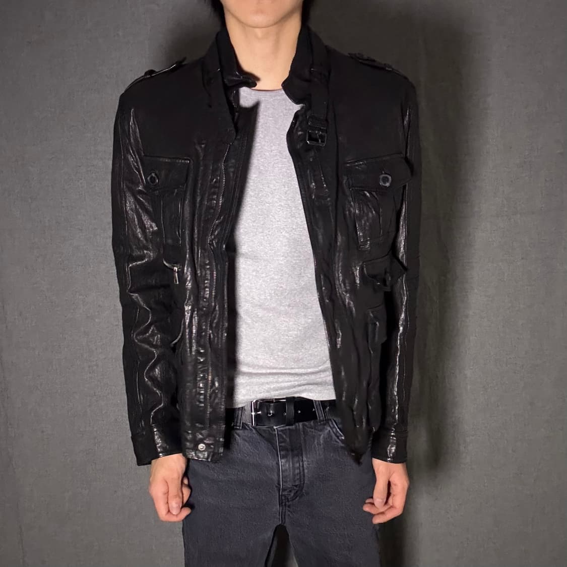 양가죽 포켓 디테일 레더 자켓 상품이미지2