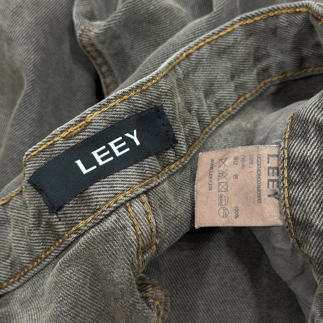 LEEY 빈티지 로고 워싱 데님 와이드 팬츠 브라운 1 상품이미지5