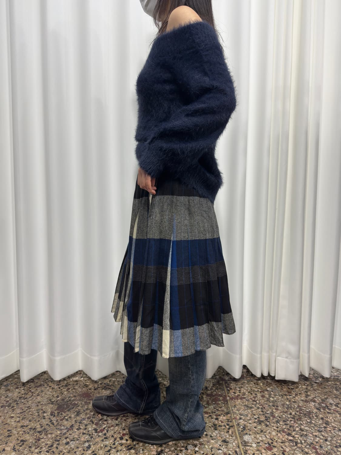 check reversible pleats midi skirt 상품이미지5