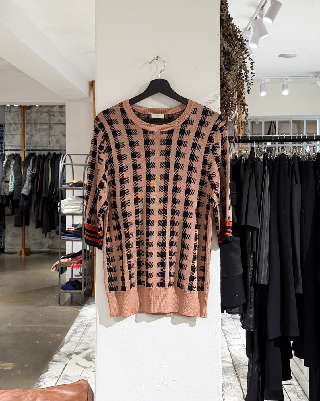 드리스 반 노튼 코퍼핑크 체크 7부 반팔 니트 상품이미지1