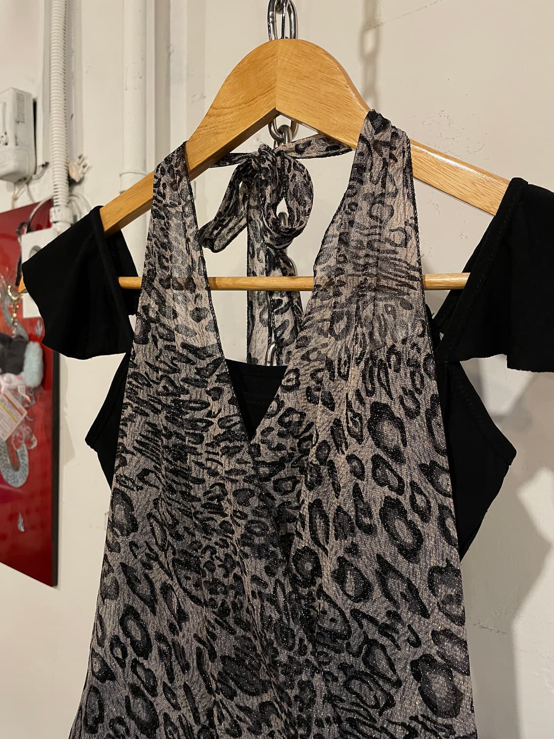 레오파드 패턴 홀터 체인 블랙 슬리브리스 갸루 상품이미지3