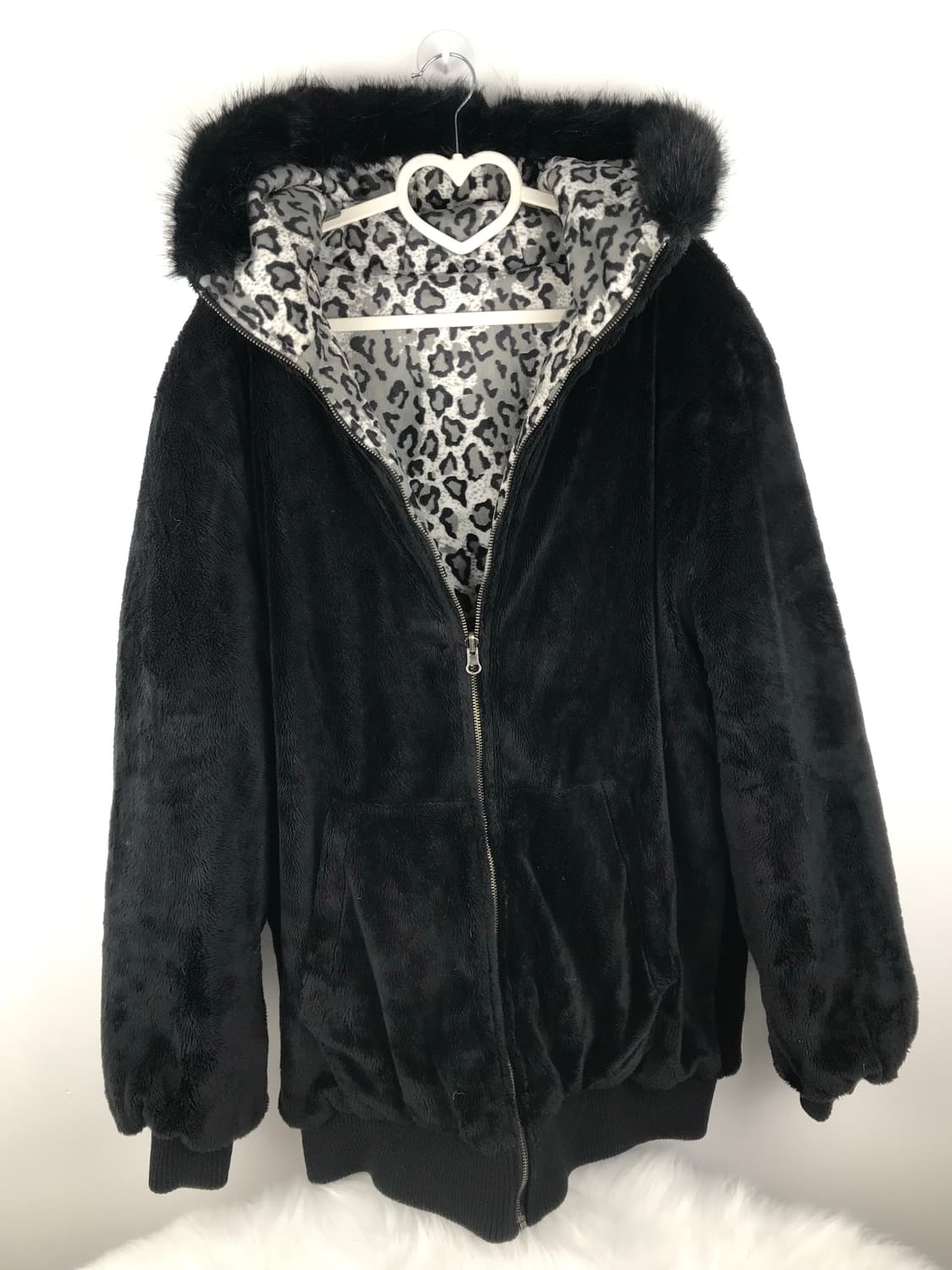 오네갸루 호피 레오파드 퍼자켓 양털 후드집업 패딩점퍼y2k 대재장급빈티지 상품이미지3