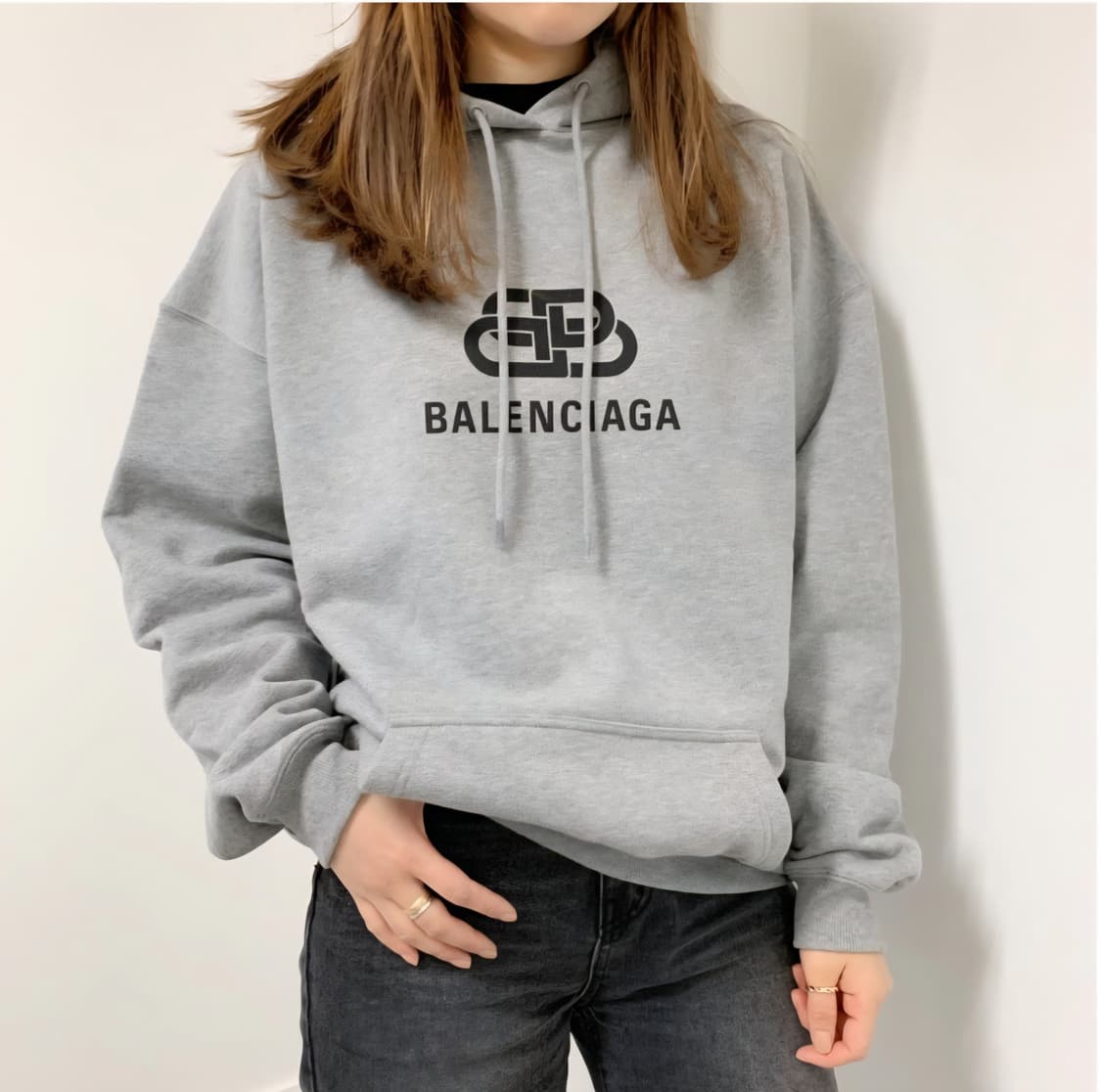 발렌시아가 BB 로고 오버핏 그레이 후드티 S 상품이미지2