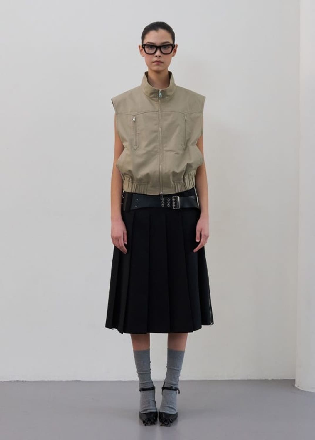 LCDC 지퍼 플리츠 미디 스커트 상품이미지1