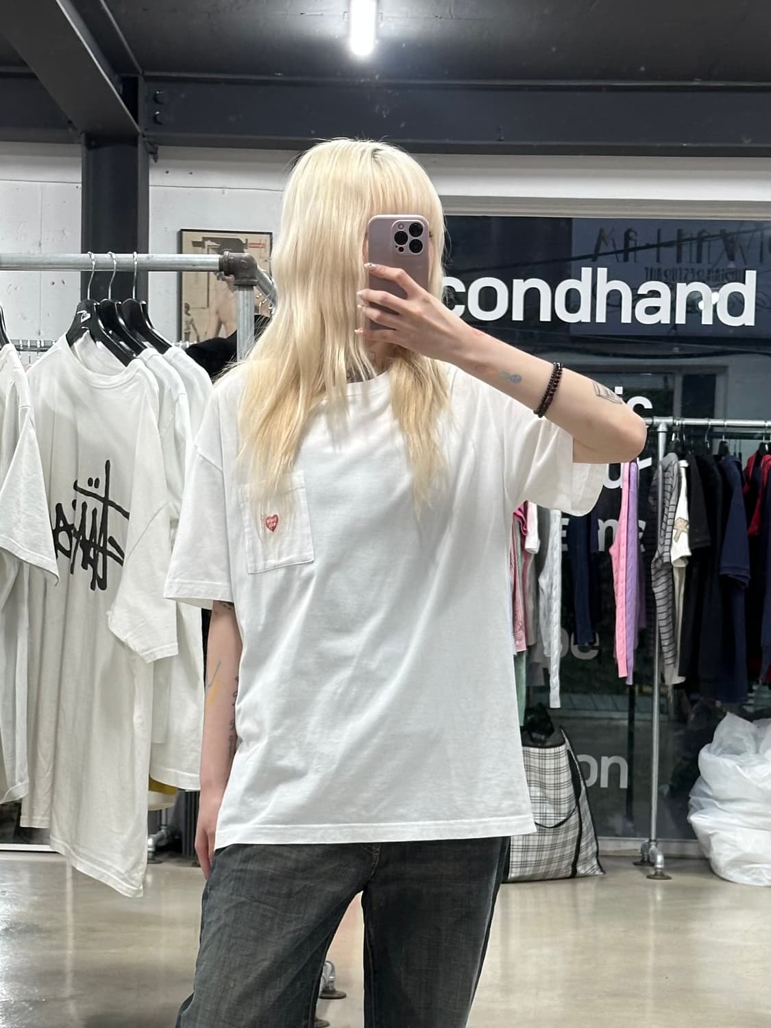 휴먼메이드 하트로고 포켓 반팔 티셔츠 화이트 상품이미지2