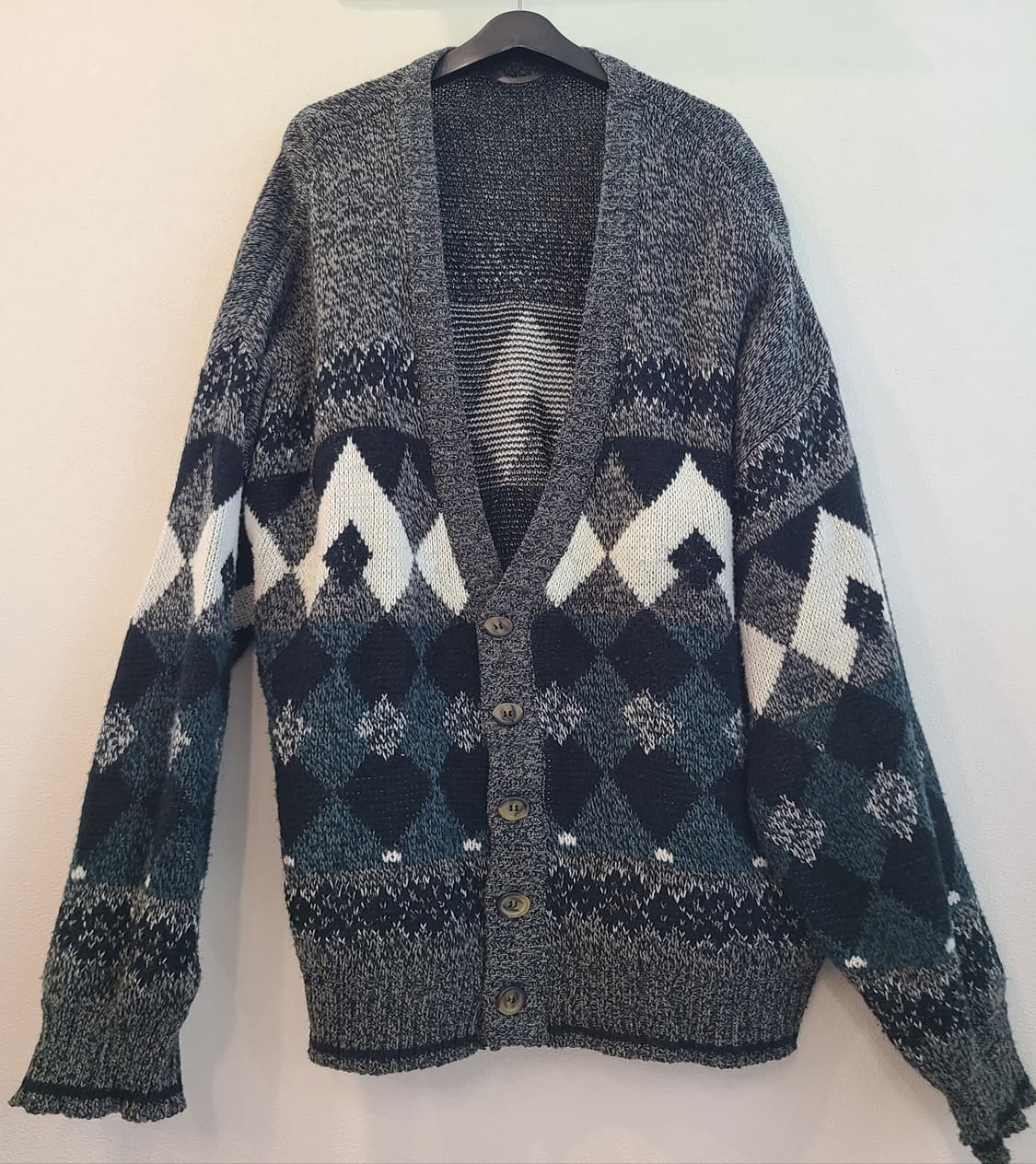 빅사이즈 아가일 니트 가디건 상품이미지1