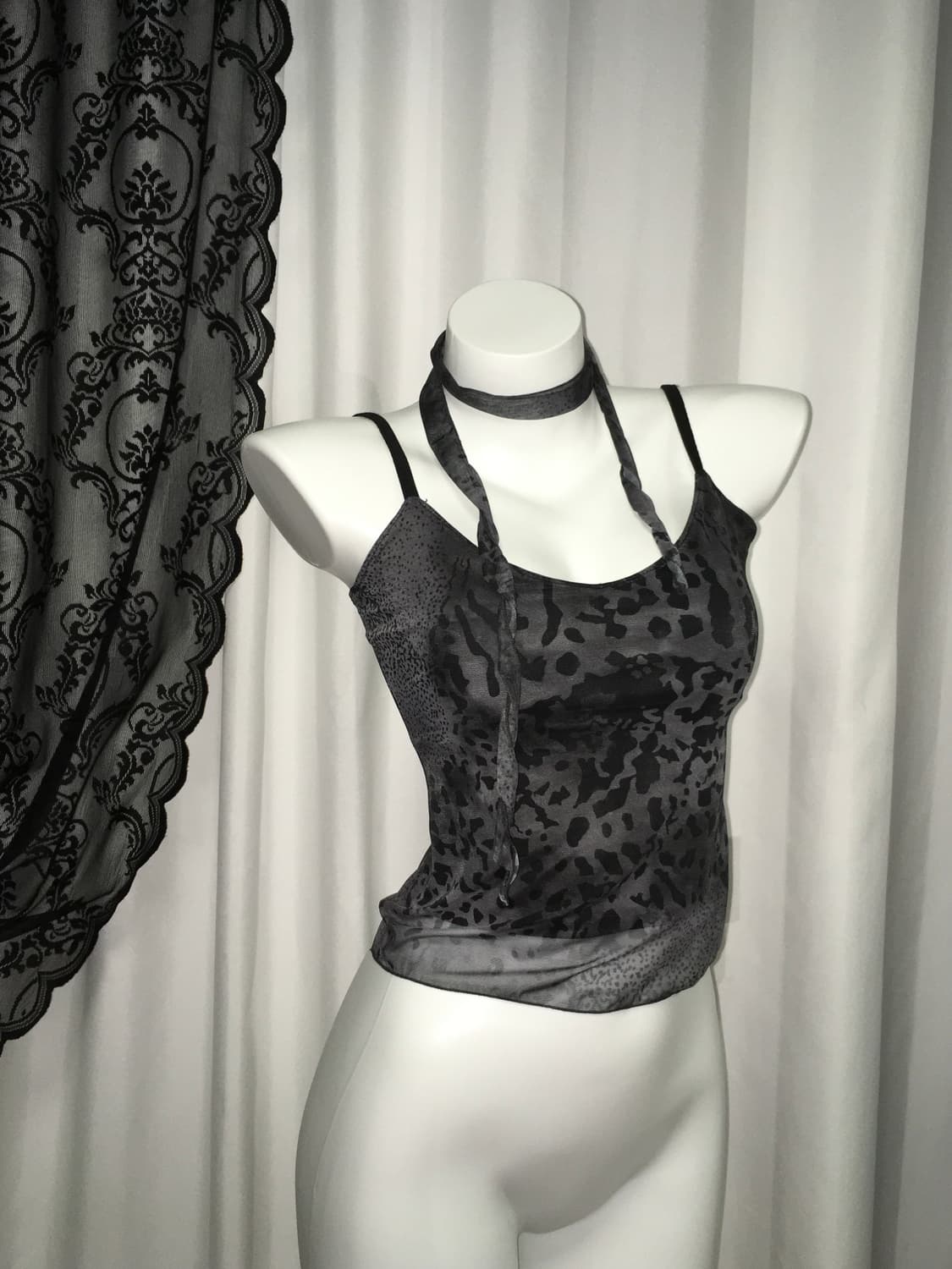 스카프 호피 레오파드 시스루 레이어드 슬리브리스 상품이미지1