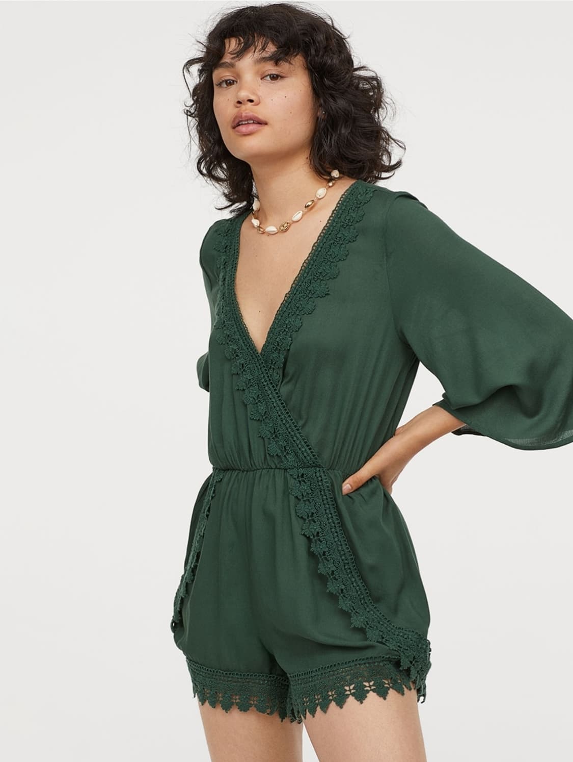 H&M 그린 레이스 점프수트 36사이즈 상품이미지1