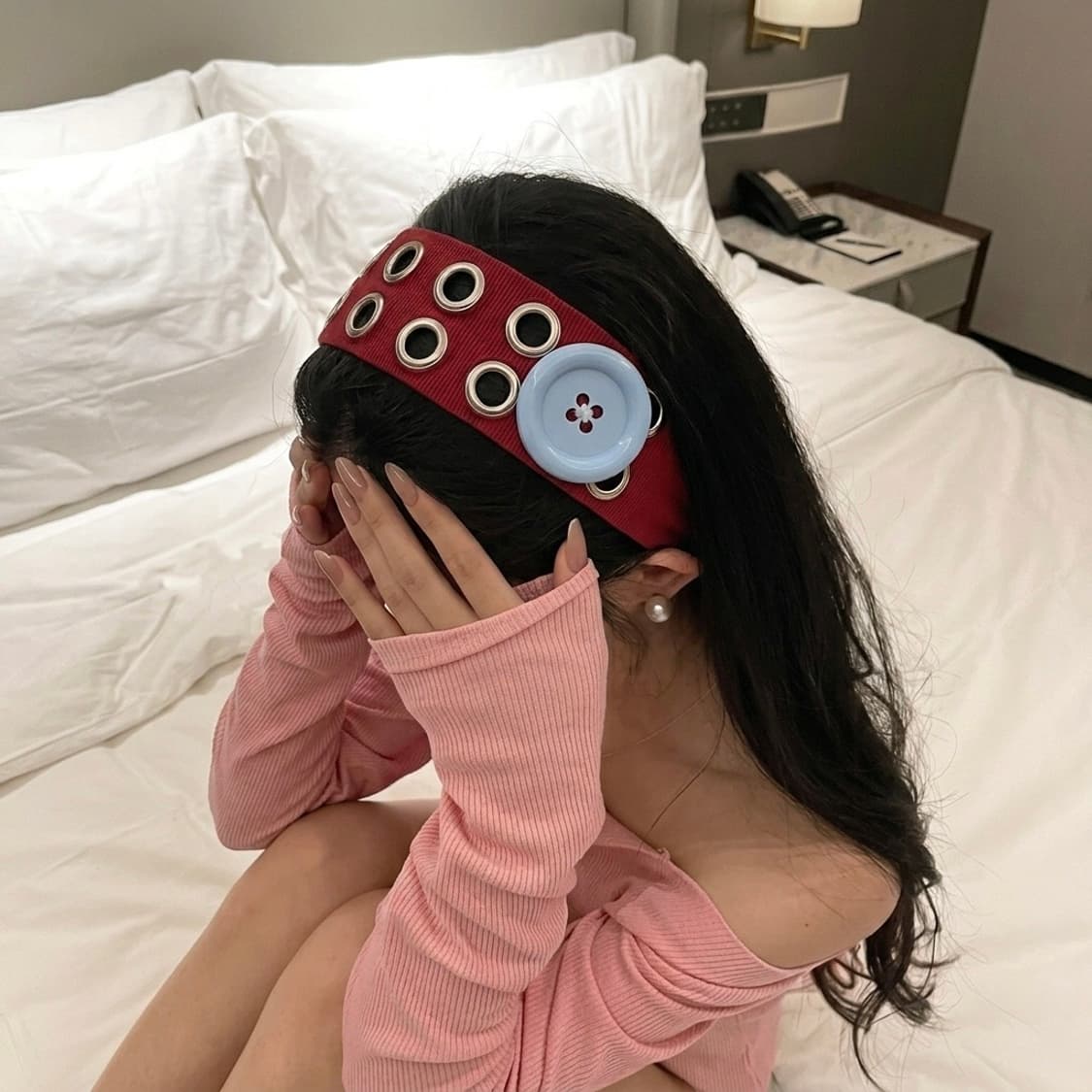 볼드 버튼 아일렛 골지 헤어밴드 상품이미지1