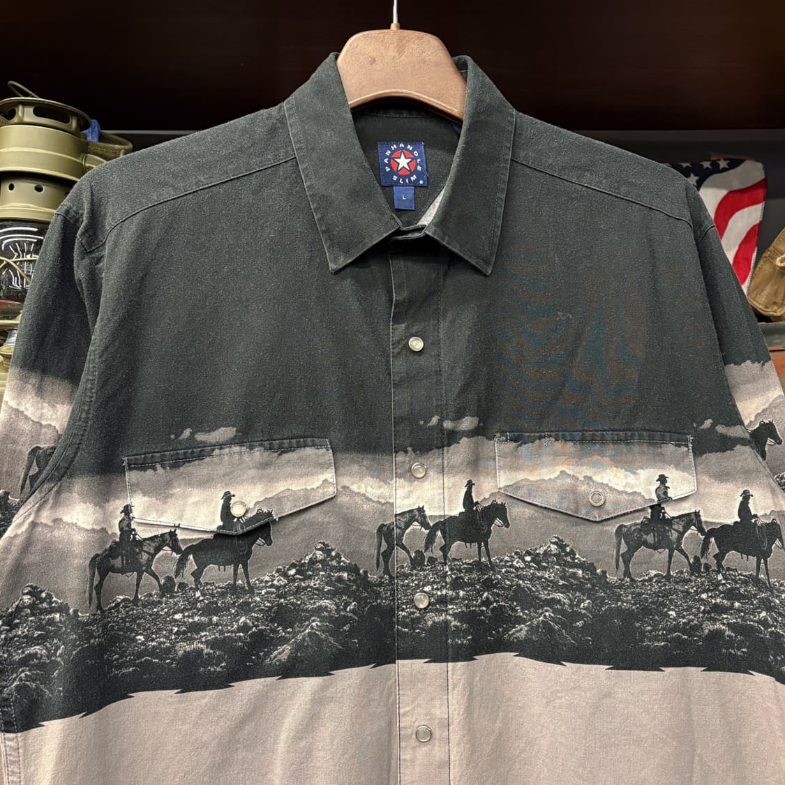 90s 팬핸들 슬림 모노그램 카우보이 그래픽 웨스턴 셔츠 N572 상품이미지3
