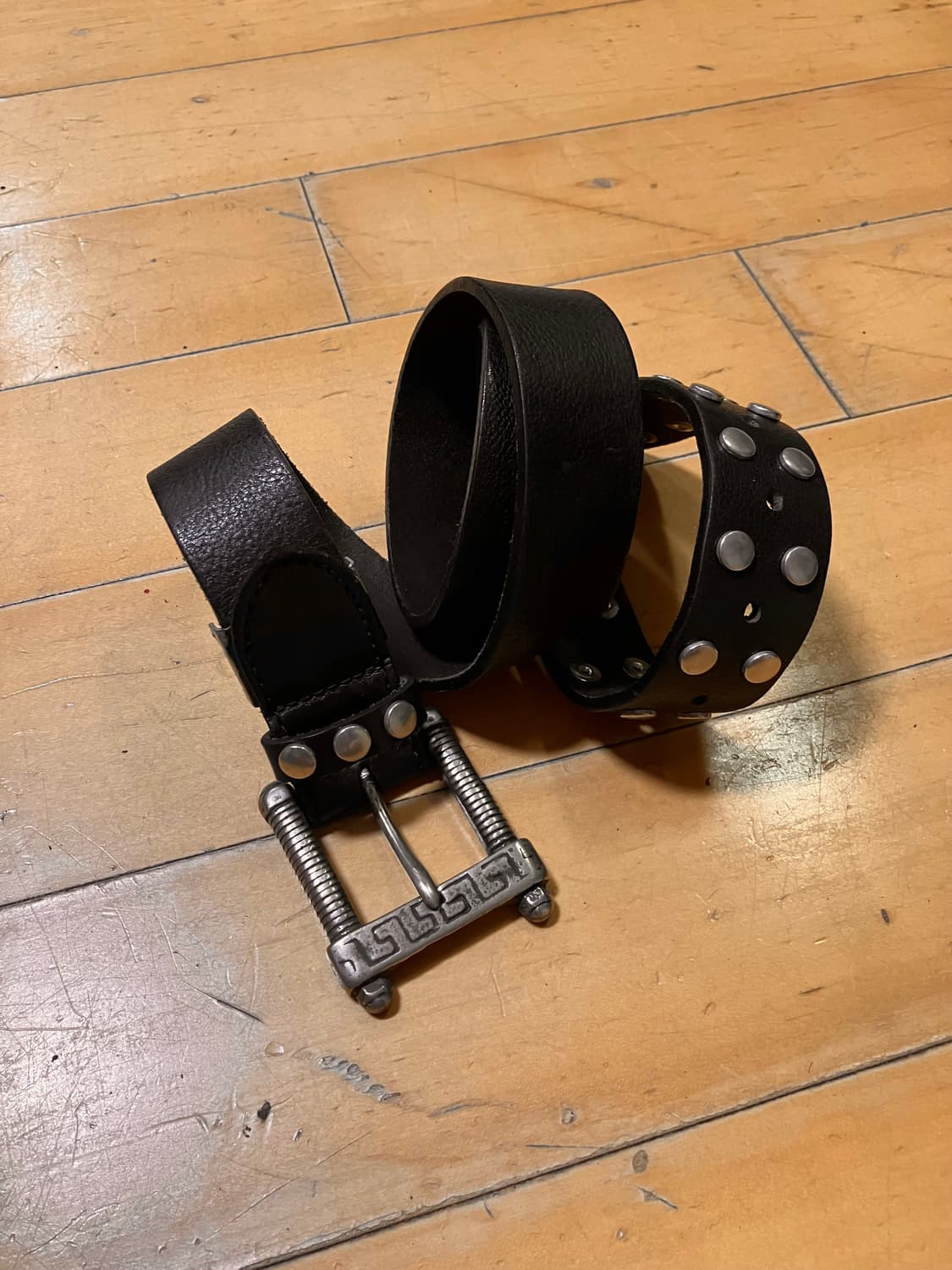 vintage 90s 너트 디테일 빅 버클 레더 스터드 벨트 상품이미지5