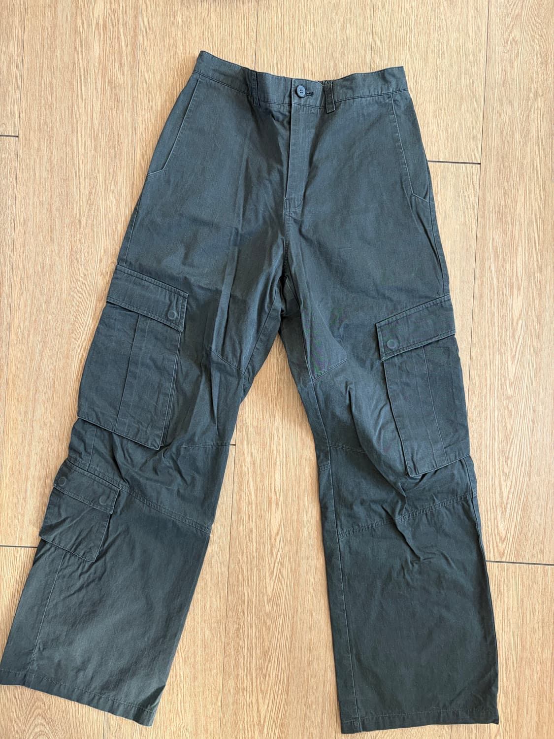 율러 와이드 빈티지 워싱 크리드 카고팬츠 차콜 M 상품이미지2