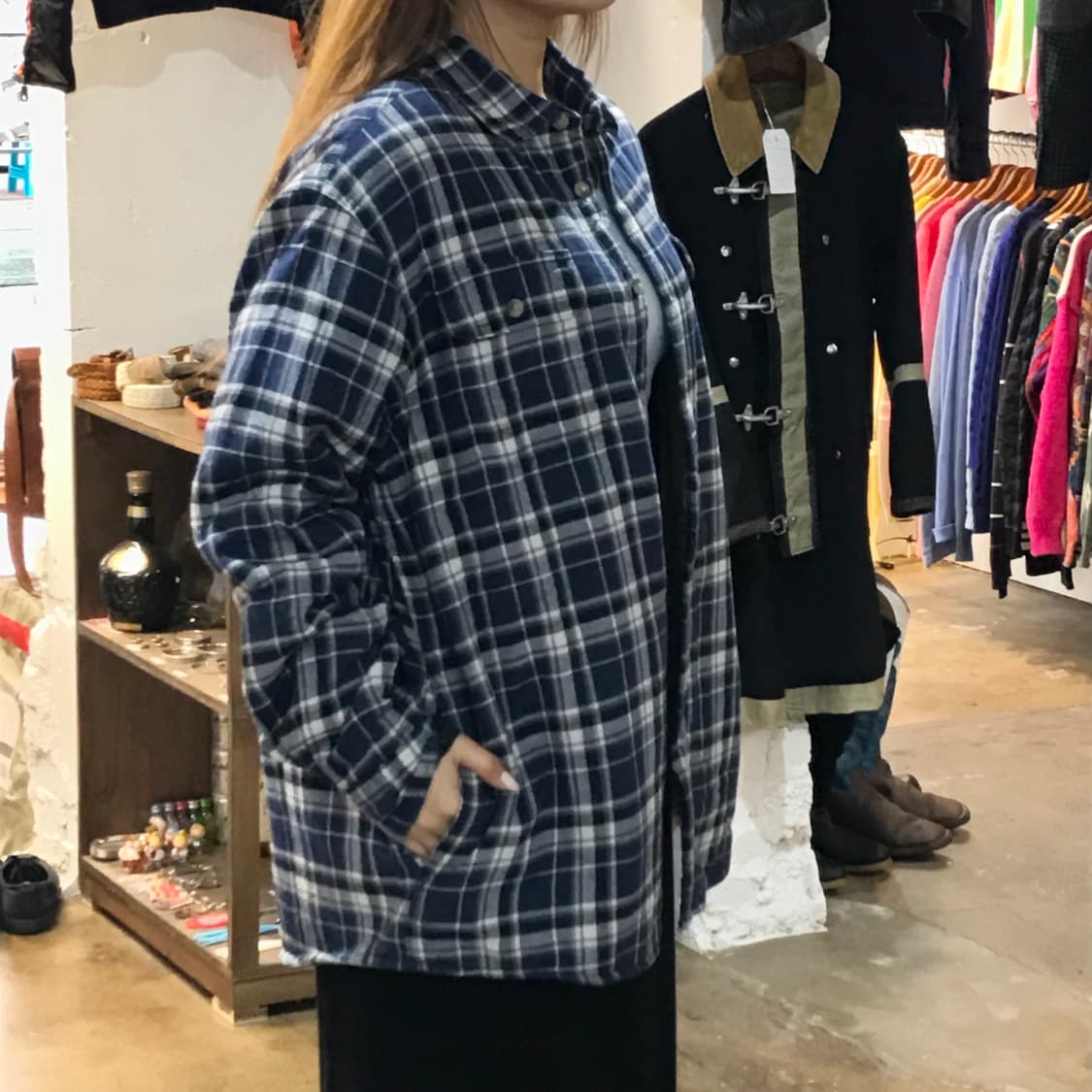 랭글러 투포켓 네이비 타탄 체크 양털 셰르파 자켓 남성 110 사이즈 상품이미지7