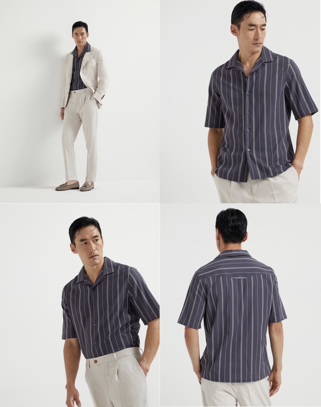 브루넬로 쿠치넬리 / 오픈 칼라 스트라이프 셔츠 / M 새상품 상품이미지4