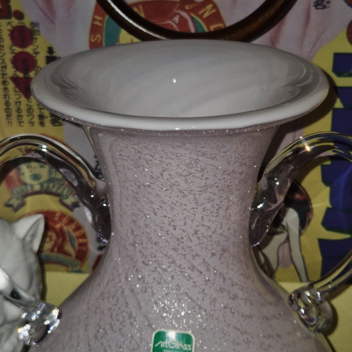 70s 이와츠 히네리 은박 핑크 귀달이 대형 꽃병 상품이미지5