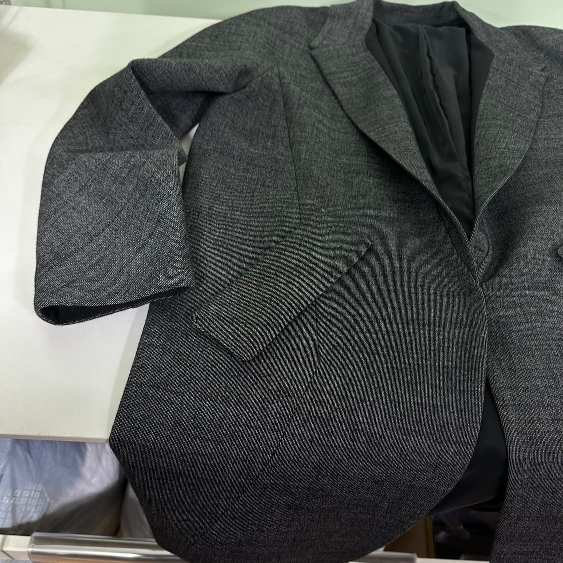 우먼L 유나이티드 베네통 진그레이 카라넥 하프블레이져 상품이미지3