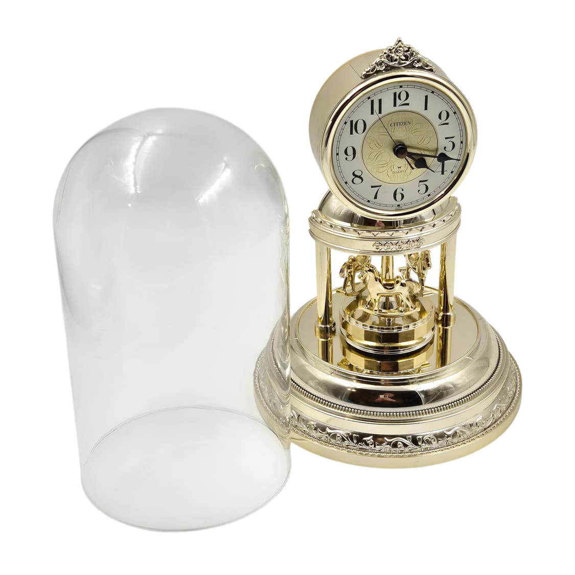 90s 시티즌 글라스 돔 회전목마 탁상 시계 상품이미지4