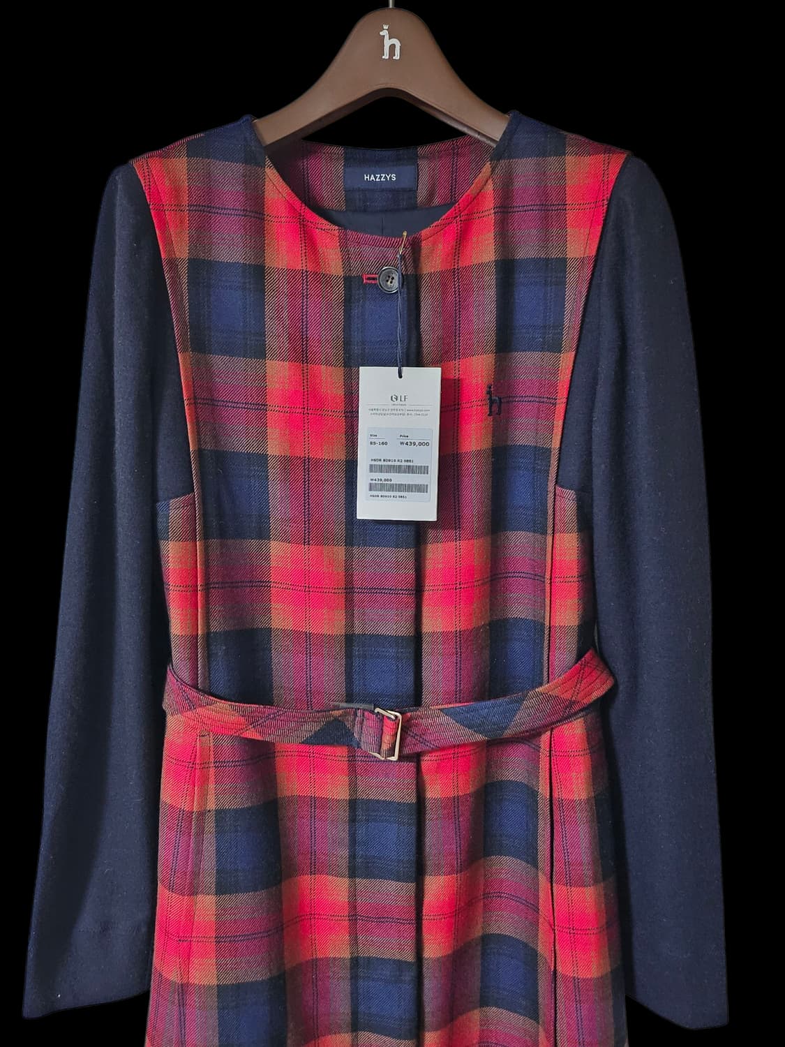 [미착용] 헤지스레이디스 레드 체크 벨트 울 미디 원피스 55 상품이미지3