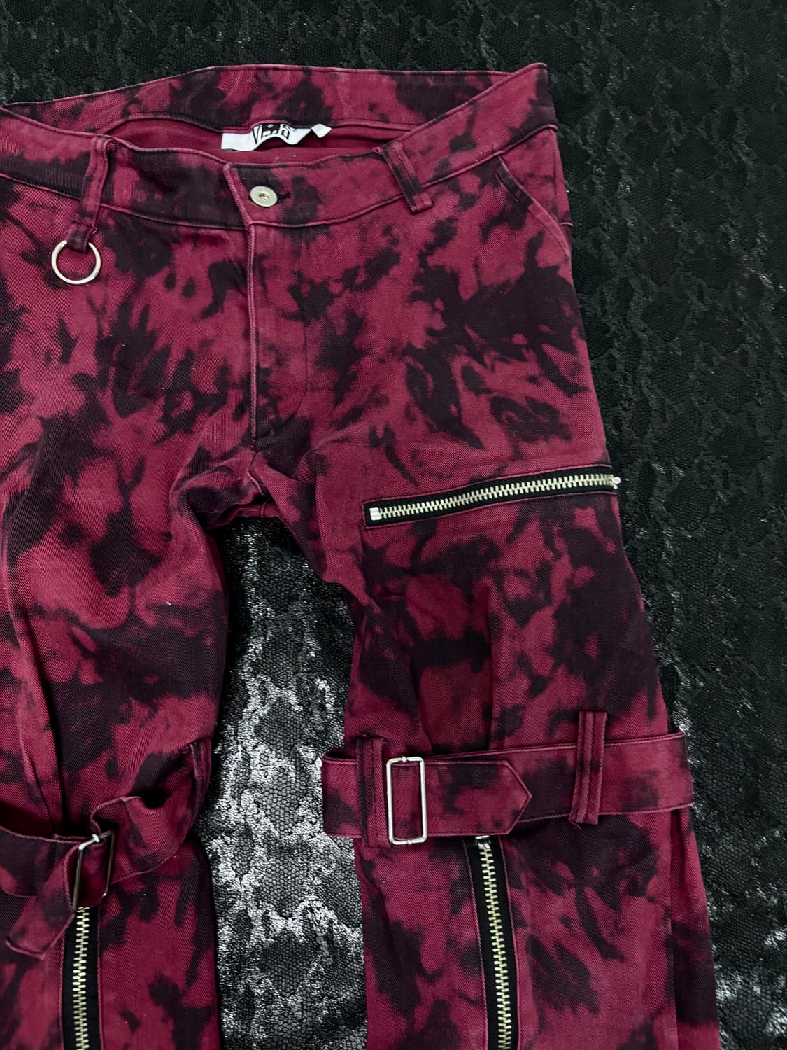 Punk Red Bleach Washing Zipper Detail Bo 상품이미지4