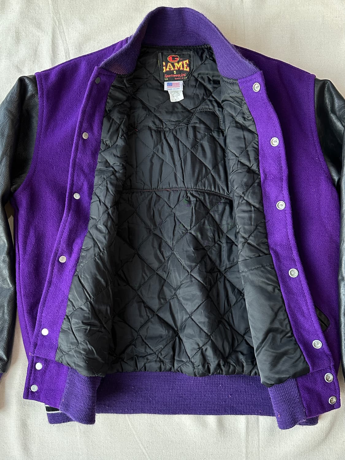 90s USA 울레더 바시티 퍼플 자켓 100 상품이미지9