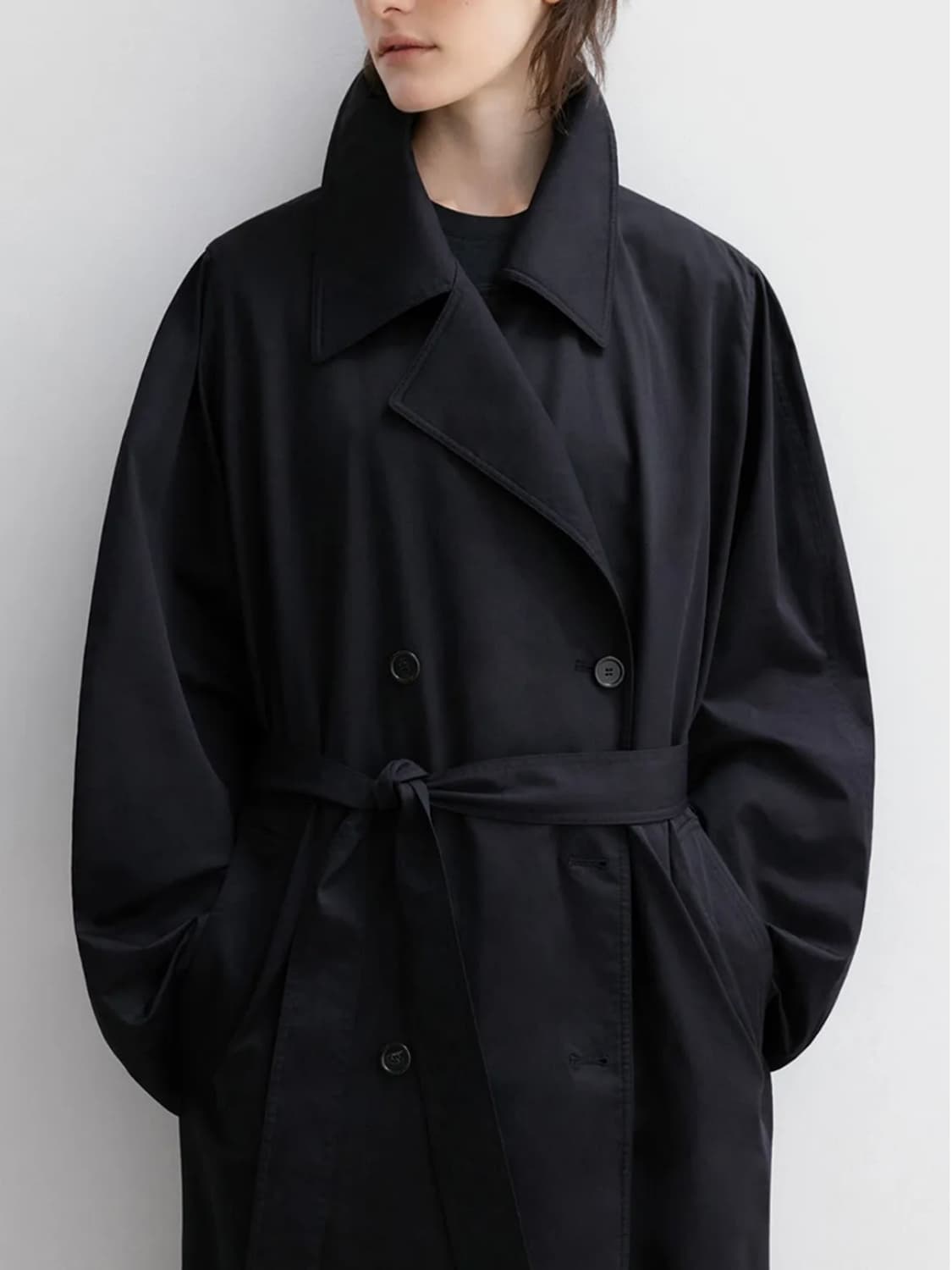 LFM) Fluld Cotton Trench Coat (Black) 상품이미지3