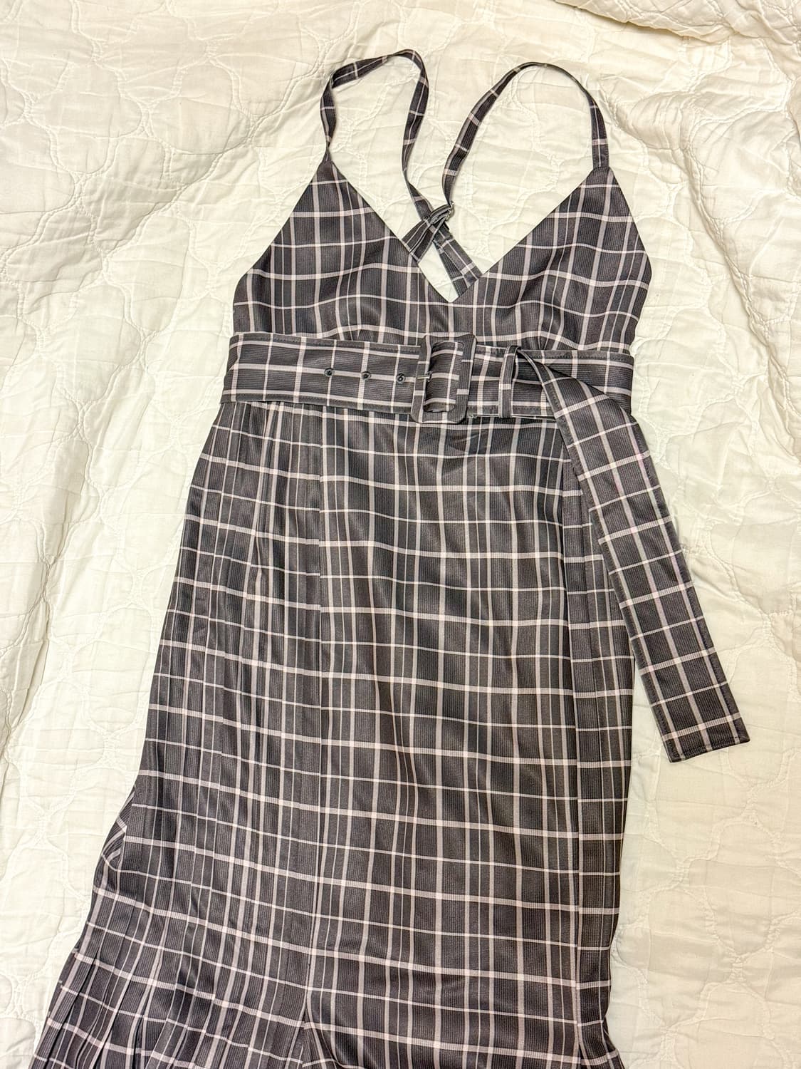 스나이델 플리츠 내로우 롱 원피스  체크 상품이미지7