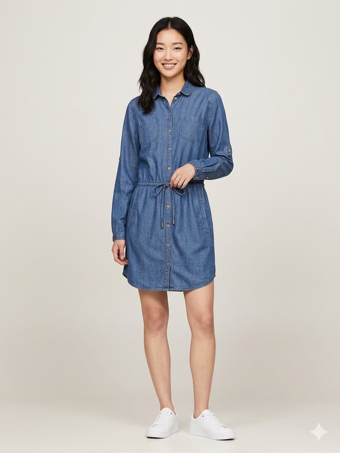 봄데일리룩 | 타미힐피거 데님 셔츠 원피스 55 | 벨트포함 A라인핏 상품이미지1
