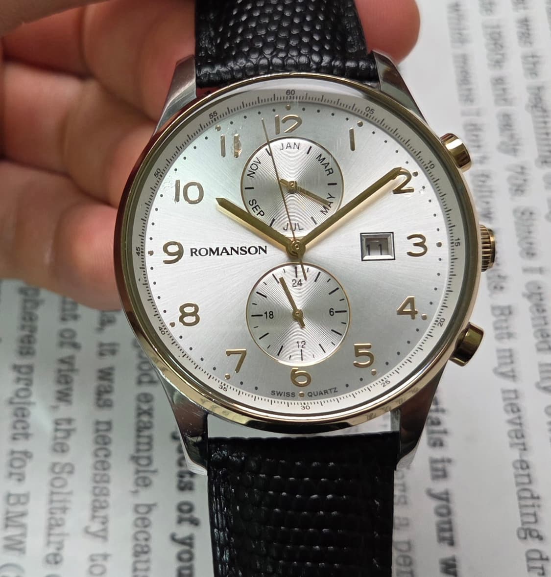 빈티지 로만손 로만투기저 콤비 쿼츠 캘린더 드레스워치 남성용 상품이미지1