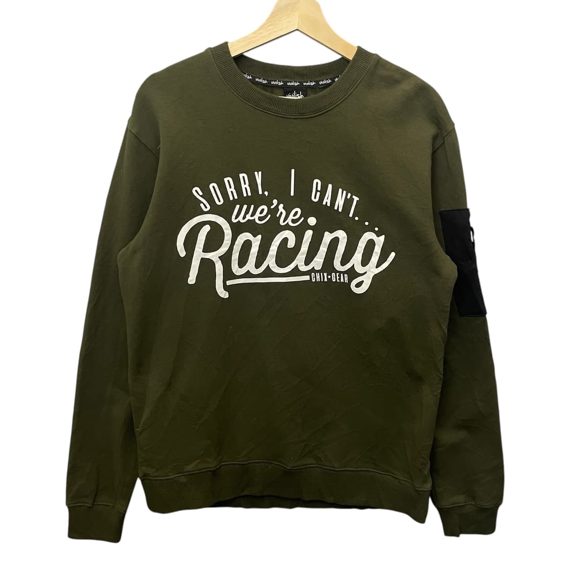 빈티지 카키 프린팅 기모 맨투맨 상품이미지1